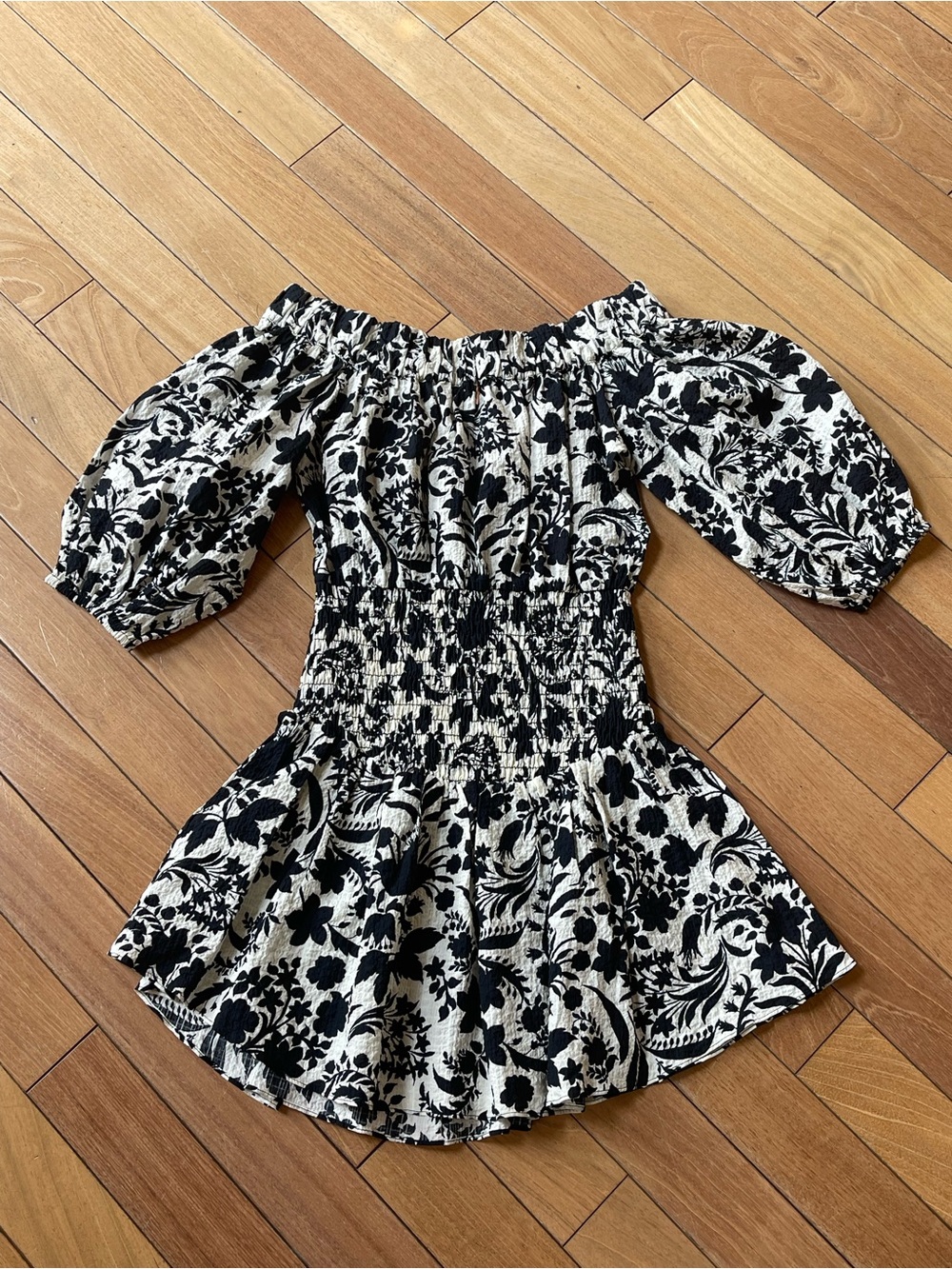 MISA Los Angeles Marta Flora Negra Floral Smocked Off Shoulder Mini Dress XS - Picture 7 of 14
